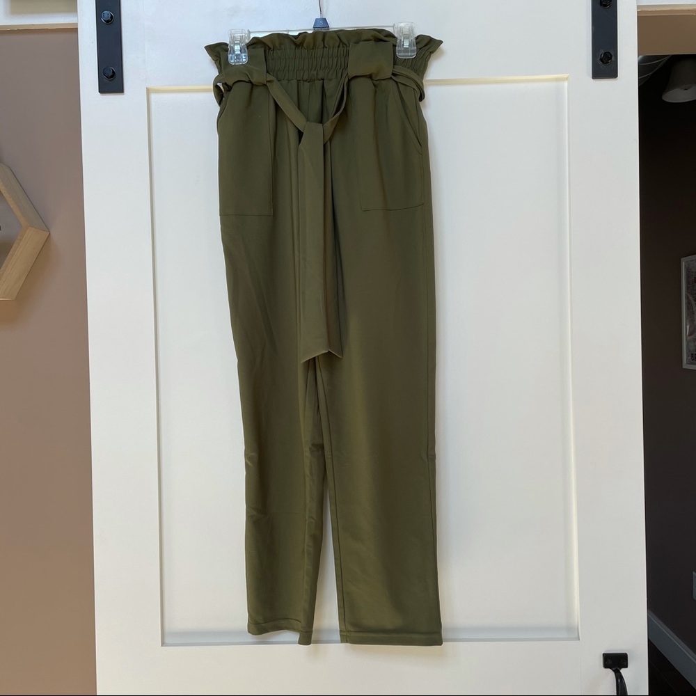 Paper Bag Cropped Straight Leg Pant